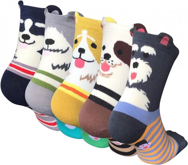 Chalier 5 Pairs Womens Cute Animal Socks Colorful Funny Casual Cotton Crew Socks, Color/Style 1, One Size - Click Image to Close